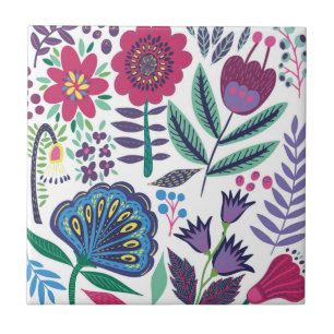 Carreau Motif floral d'art populaire magenta