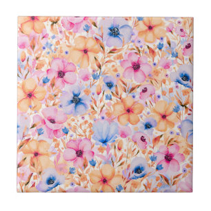 Carreau Motif floral de fleurs sauvages aquarelles colorée