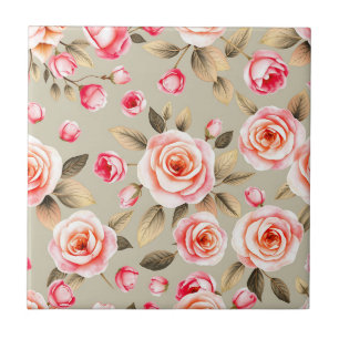 Carreau Motif floral de rose rose romantique