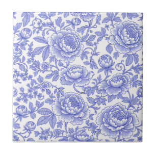 Carreau Motif floral de toile française bleue
