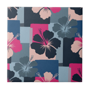 Carreau Motif floral d'hibiscus bleu élégant (8)