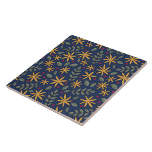 Carreau Motif floral doré, dessin botanique