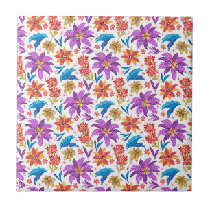 Carreau Motif floral exotique coloré dessiné à la main-707