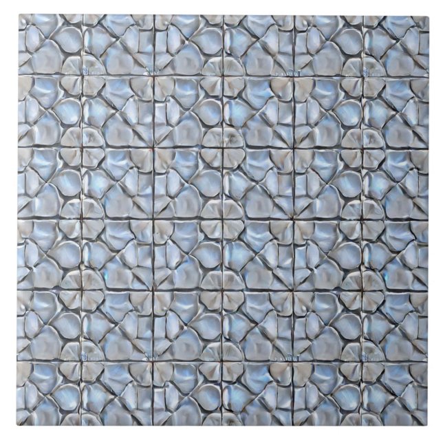 Carreau motif floral gris bleu argile inspiré (Devant)