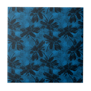 Carreau Motif floral gris et bleu.