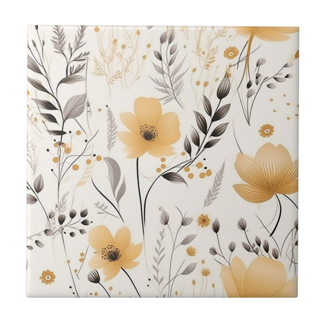 Carreau Motif floral gris jaune (Devant)