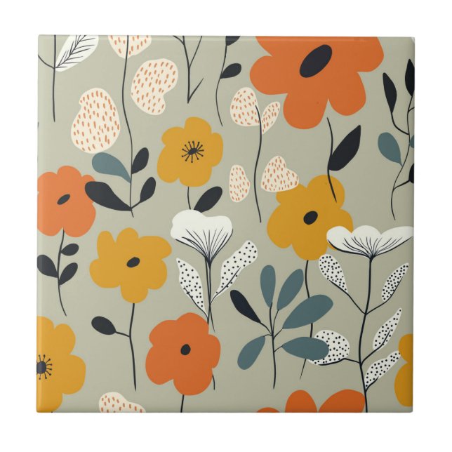 Carreau Motif Floral Indépendant du milieu du siècle (Devant)