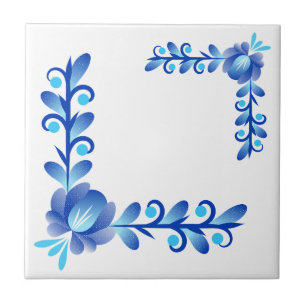 Carreau Motif floral méditerranéen bleu et blanc élégant