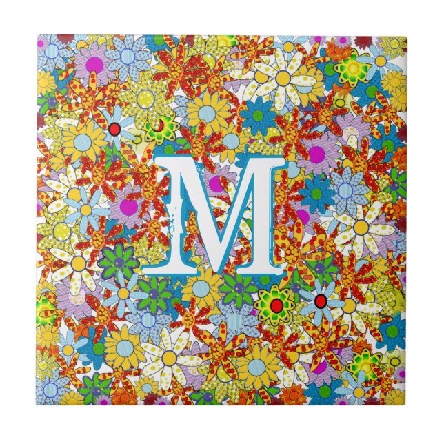 Carreau Motif floral moderne Couleurs vives (Devant)