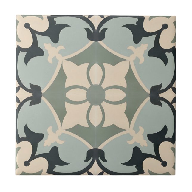 Carreau motif floral moderne tuiles portugaises (Devant)