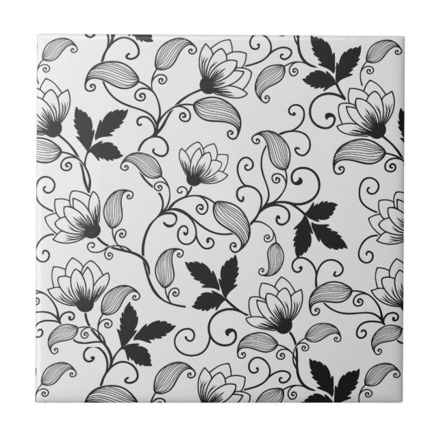Carreau Motif floral noir de personnaliser (Devant)