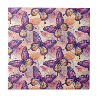 Carreau Motif floral papillon botanique élégant violet