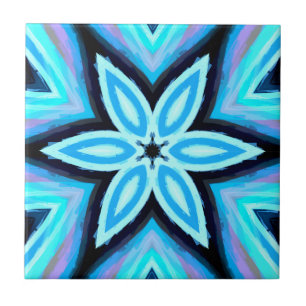Carreau Motif floral peint bleu noir