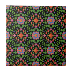 Carreau Motif Floral Rangoli sur Carrelage en Céramique No
