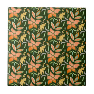 Carreau Motif floral riche : fleurs de pêche et feuilles v