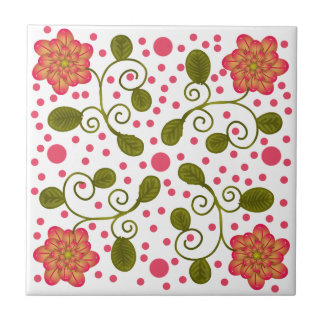 Carreau Motif Floral Rose Fantaisie & Points Personnalisé