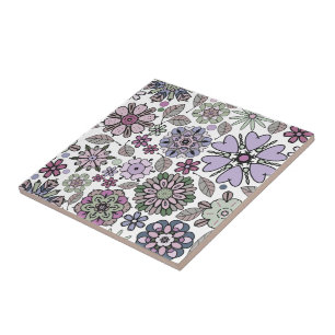Carreau Motif floral sans couture rose violet pastel rétro