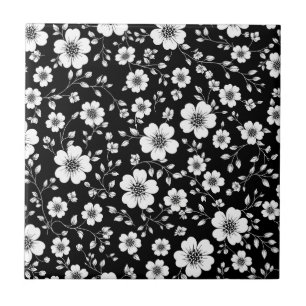 Carreau Motif floral sans couture vintage noir et blanc (1
