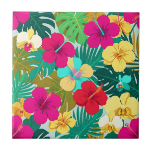 Carreau Motif floral vibrant d'hibiscus tropical