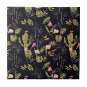 Carreau Motif foncé de cactus de nuit d'été