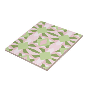 Carreau Motif géométrique abstrait vert et rose pastel