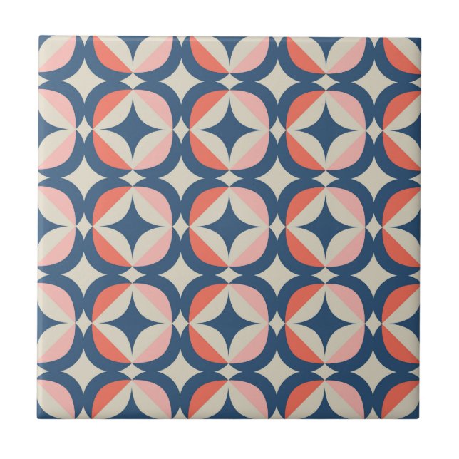Carreau Motif géométrique bleu et de corail (Devant)