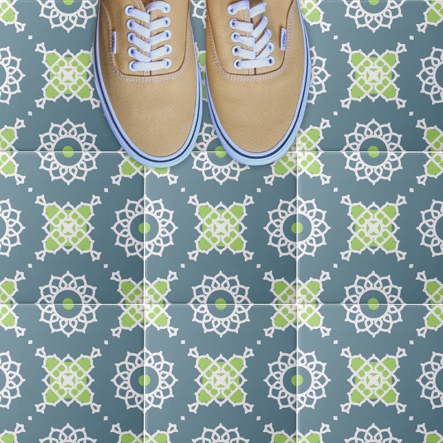 Carreau Motif géométrique bleu vert blanc dentelle (Créateur téléchargé)