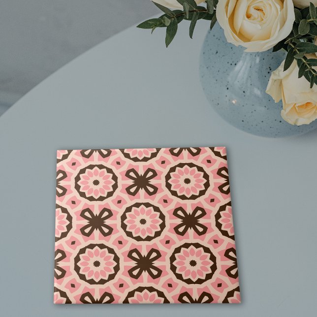 Carreau Motif géométrique chic Boho rose et Brown (Créateur téléchargé)