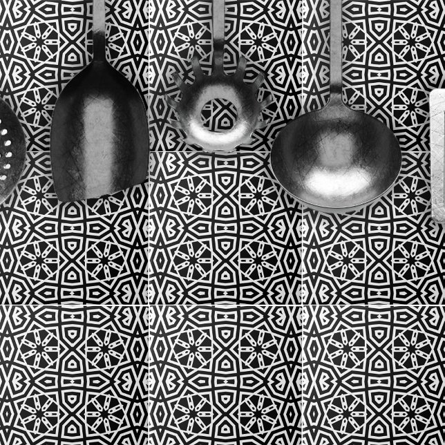 Carreau Motif géométrique chic noir et blanc contemporain (Créateur téléchargé)