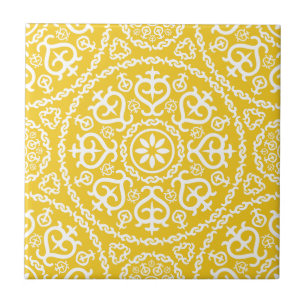 Carreau Motif géométrique complexe élégant jaune et blanc
