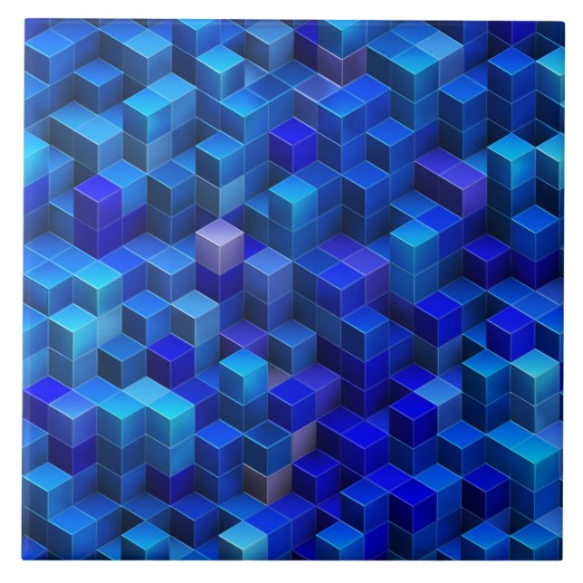 Carreau Motif géométrique d'abrégé sur bleu les cubes 3D (Devant)