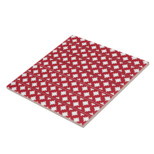 Carreau Motif géométrique d'art folklorique tribal rouge e