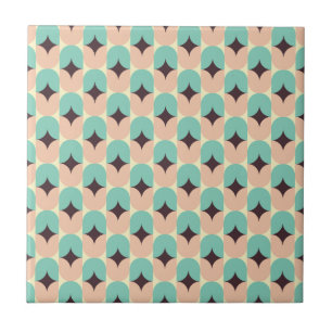 Carreau Motif géométrique de formes sarcelle, beige et noi