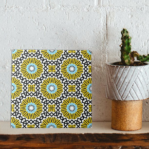 Carreau Motif géométrique en mosaïque jaune bleu noir et b