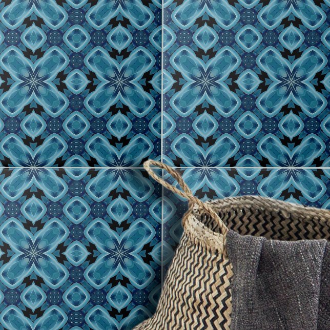 Carreau Motif géométrique en mosaïque symétrique bleu Indi (Créateur téléchargé)