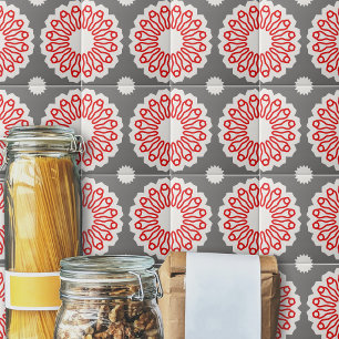 Carreau Motif géométrique gris rétro rouge et blanc