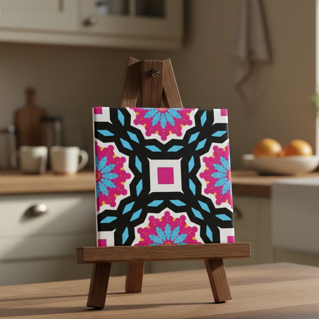 Carreau Motif géométrique Magenta Black Blue White Mosaic (Créateur téléchargé)