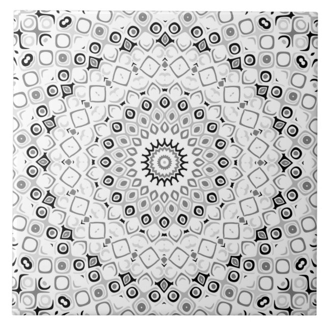 Carreau Motif géométrique mandala noir et blanc (Devant)