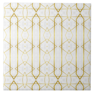 Carreau motif géométrique Marbre blanc et or