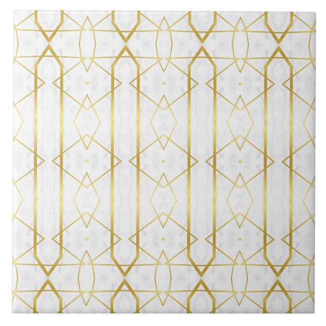 Carreau motif géométrique Marbre blanc et or (Devant)