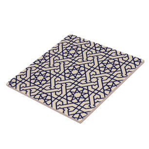 Carreau Motif géométrique marocain bleu islamique