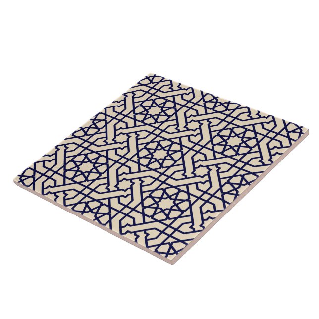 Carreau Motif géométrique marocain bleu islamique (Côté)