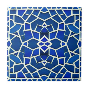 Carreau Motif géométrique marocain en mosaïque bleue