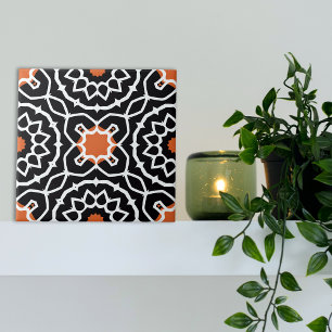 Carreau Motif géométrique marocain noir blanc orange