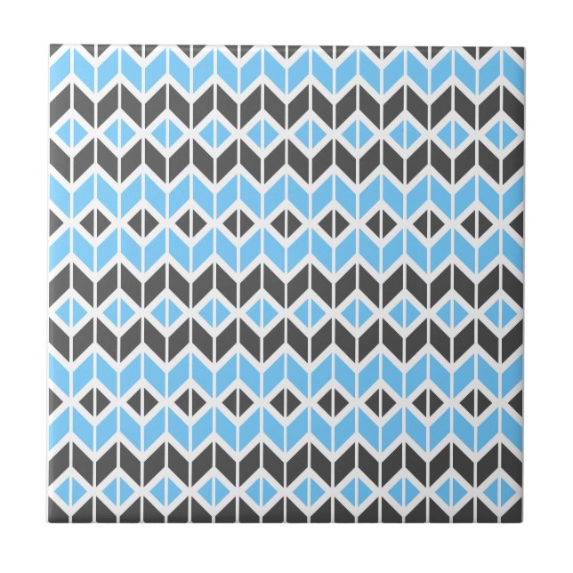Carreau Motif géométrique moderne Blue Grey Herringbone (Devant)