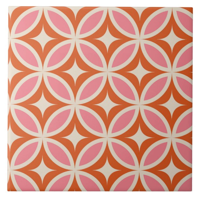 Carreau Motif géométrique moderne du milieu du siècle rose (Devant)