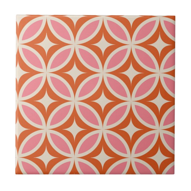 Carreau Motif géométrique moderne du milieu du siècle rose (Devant)