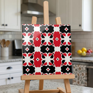 Carreau Motif géométrique moderne rouge noir et blanc