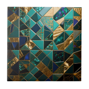 Carreau Motif géométrique mosaïque doré sarcelle de luxe