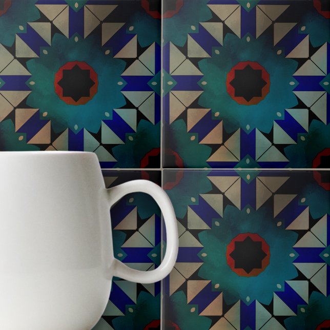 Carreau Motif géométrique symétrique sombre mauresque (Créateur téléchargé)